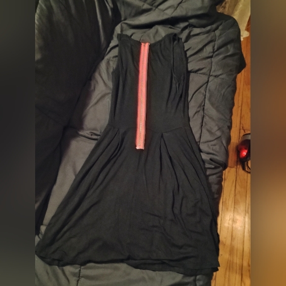Black Fit-and-Flare Mini Dress with Pink Back Zip - Picture 6 of 8
